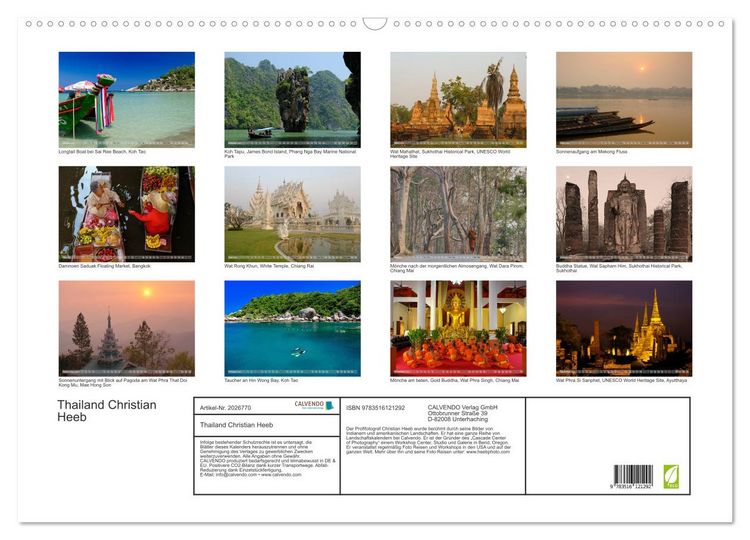 Produktbild: Thailand Christian Heeb (Wandkalender 2026 DIN A2 quer), CALVENDO Monatskalender