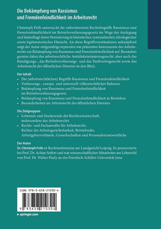 Produktbild: Die Bek&auml;mpfung von Rassismus und Fremdenfeindlichkeit im Arbeitsrecht
