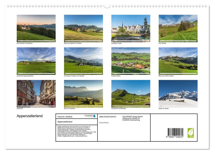 Produktbild: Appenzellerland (hochwertiger Premium Wandkalender 2026 DIN A2 quer), Kunstdruck in Hochglanz