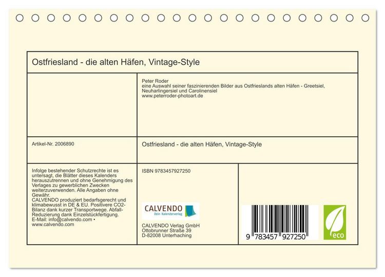 Produktbild: Ostfriesland - die alten H&auml;fen, Vintage-Style (Tischkalender 2026 DIN A5 quer), CALVENDO Monatskalender