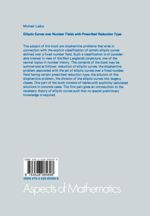 Produktbild: Elliptic Curves over Number Fields with Prescribed Reduction Type