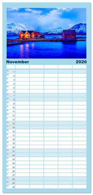 Produktbild: Familienplaner 2026 - Troms&oslash; in der Polarnacht mit 5 Spalten (Wandkalender, 21 x 45 cm) CALVENDO
