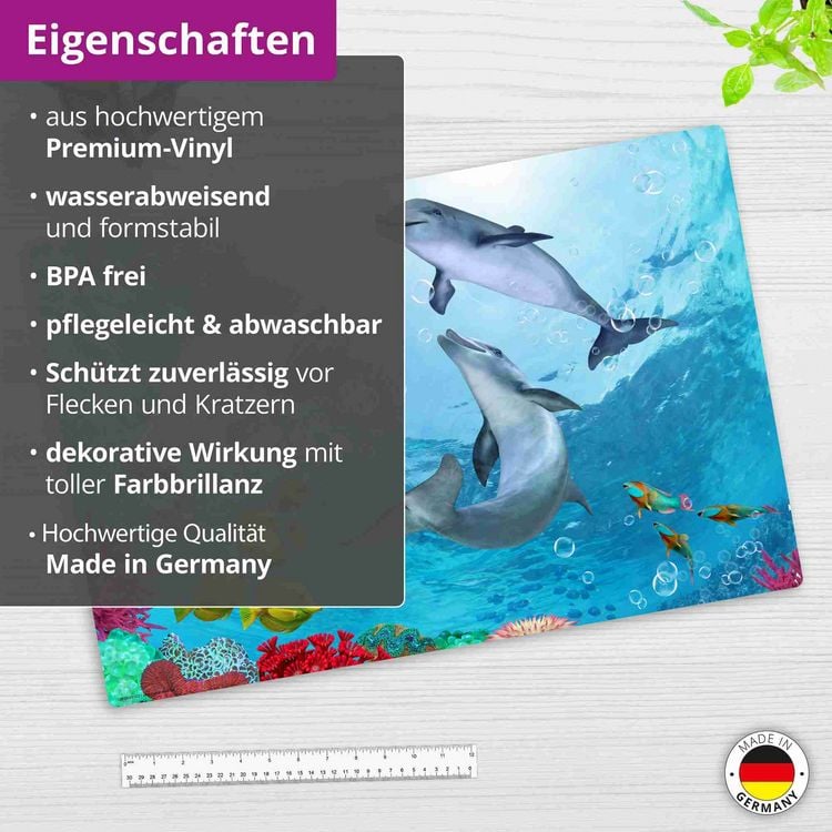 Produktbild: Cover-your-desk Schreibtischunterlage f&uuml;r Kinder und Erwachsene Delfine unter Wasser, aus hochwertigem Vinyl , 60 x 40 cm