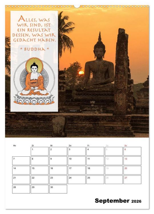 Produktbild: BUDDHAS ZITATE Buddhistische Weisheiten (Wandkalender 2026 DIN A2 hoch), CALVENDO Monatskalender