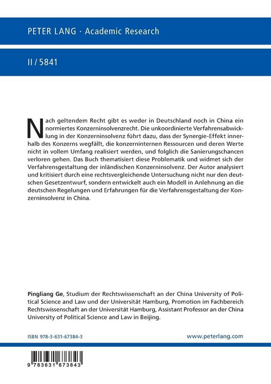 Produktbild: Die Verfahrensgestaltung der Konzerninsolvenz in Deutschland und China