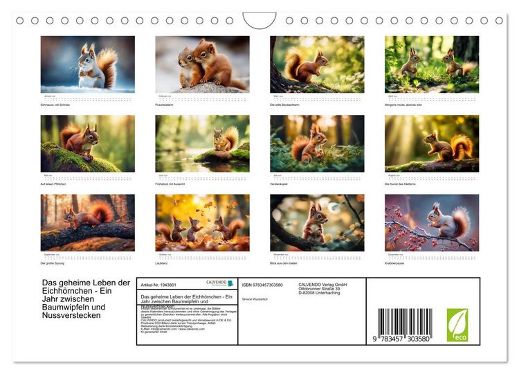 Produktbild: Das geheime Leben der Eichh&ouml;rnchen - Ein Jahr zwischen Baumwipfeln und Nussverstecken (Wandkalender 2026 DIN A4 quer), CALVENDO Monatskalender