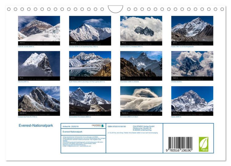 Produktbild: Everest-Nationalpark (Wandkalender 2026 DIN A4 quer), CALVENDO Monatskalender