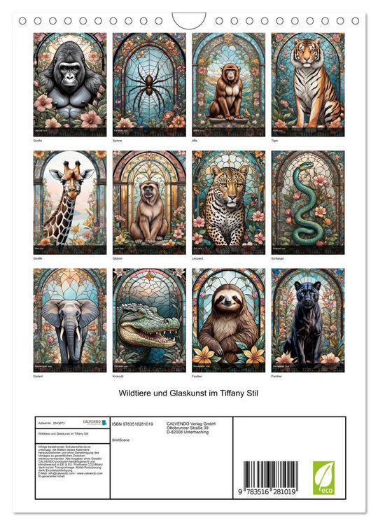 Produktbild: Wildtiere und Glaskunst im Tiffany Stil (Wandkalender 2026 DIN A4 hoch), CALVENDO Monatskalender