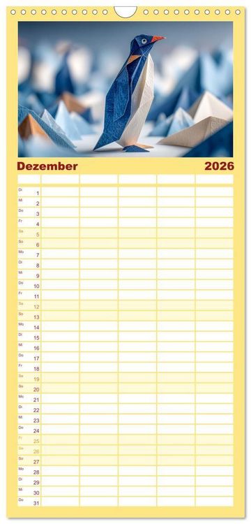 Produktbild: Familienplaner 2026 - Origami Zoo - Bunter Tierkalender f&uuml;r Kinder und Familien mit 5 Spalten (Wandkalender, 21 x 45 cm) CALVENDO
