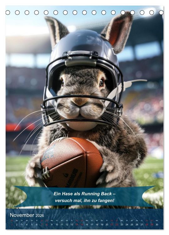 Produktbild: American Football mit tierischem Humor (Tischkalender 2026 DIN A5 hoch), CALVENDO Monatskalender