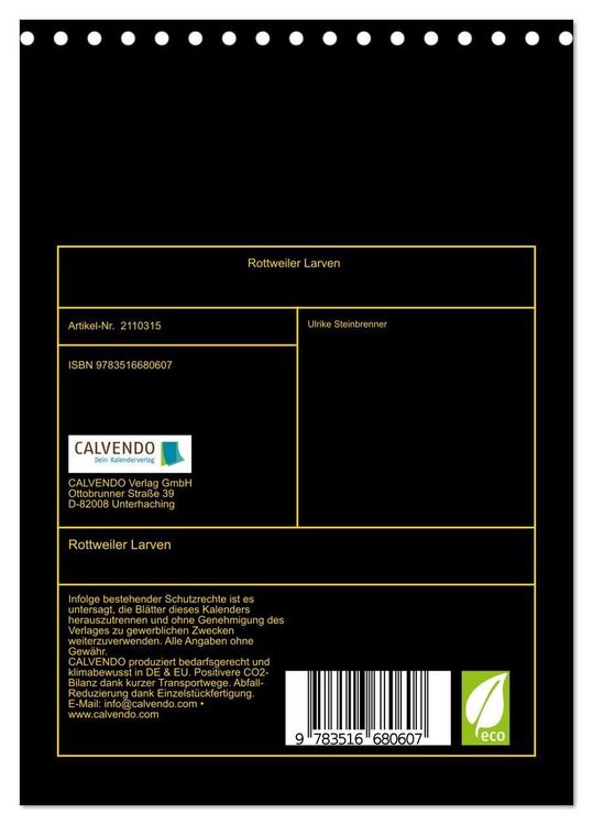 Produktbild: Rottweiler Larven (Tischkalender 2026 DIN A5 hoch), CALVENDO Monatskalender