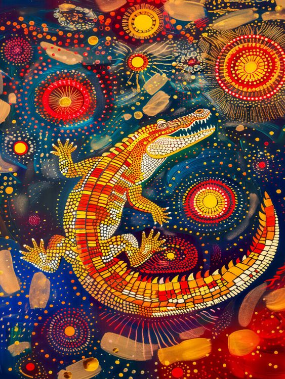 Produktbild: CALVENDO Puzzle Krokodil im Stile der Aborigine-Kunst | 1000 Teile Lege-Gr&ouml;&szlig;e 64x48cm Foto-Puzzle f&uuml;r gl&uuml;ckliche Stunden
