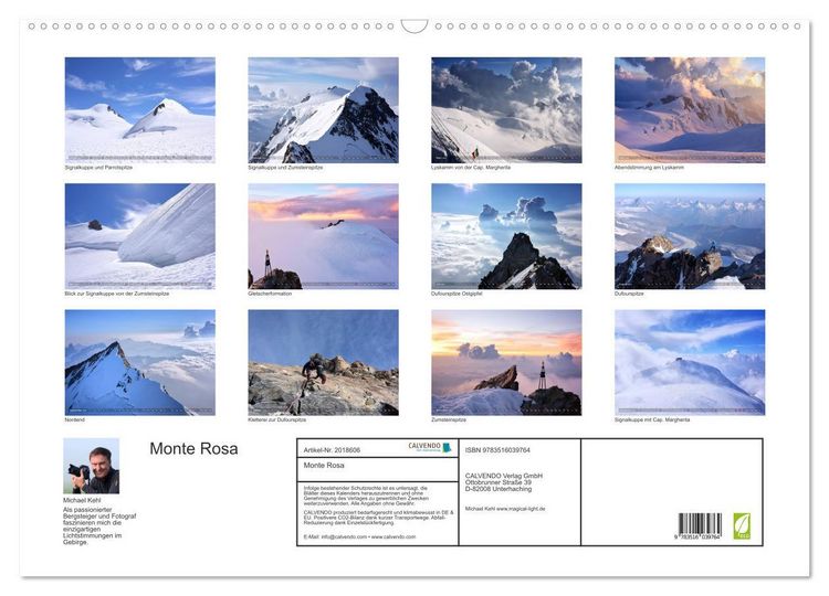 Produktbild: Monte Rosa (Wandkalender 2026 DIN A2 quer), CALVENDO Monatskalender