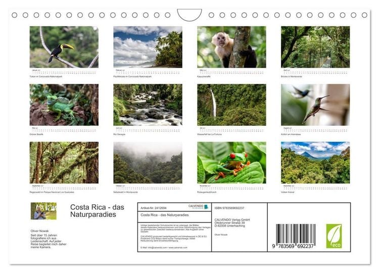 Produktbild: Costa Rica - das Naturparadies (Wandkalender 2027 DIN A4 quer), CALVENDO Monatskalender