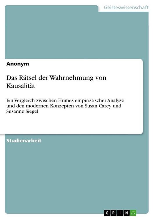 Produktbild: Das R&auml;tsel der Wahrnehmung von Kausalit&auml;t