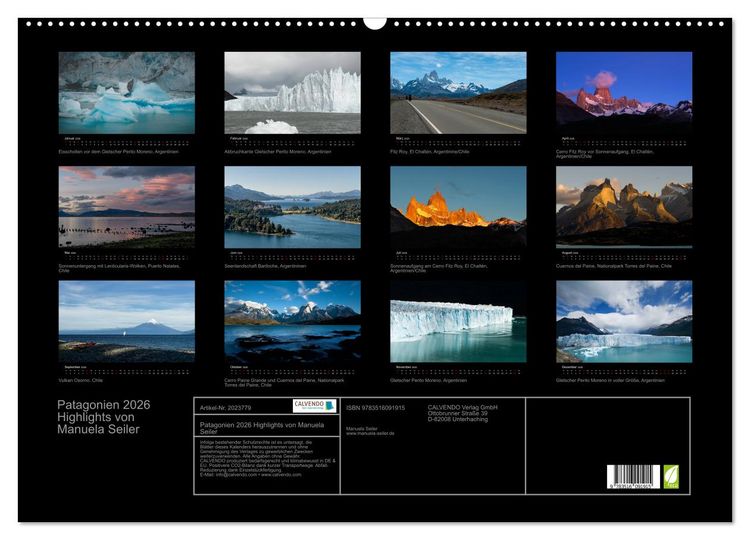 Produktbild: Patagonien 2026 Highlights von Manuela Seiler (Wandkalender 2026 DIN A2 quer), CALVENDO Monatskalender