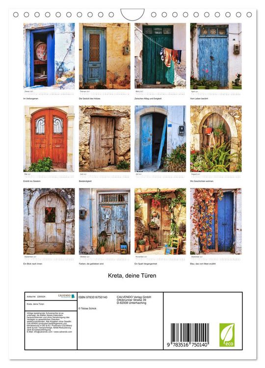 Produktbild: Kreta, deine T&uuml;ren (Wandkalender 2027 DIN A4 hoch), CALVENDO Monatskalender