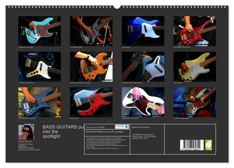 Produktbild: BASS GUITARS put into the spotlight (High Quality Premium Wall Calendar 2026 DIN A2 landscape),CALVENDO 12 Month Wall Calendar