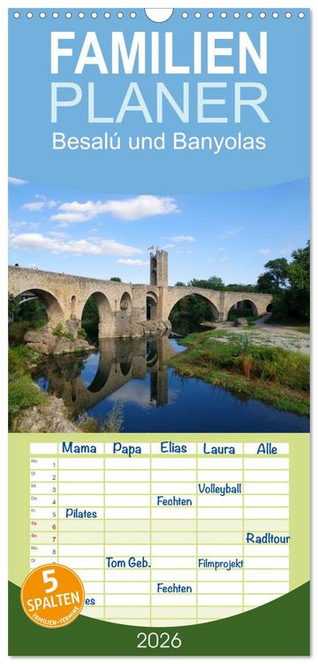 Produktbild: Familienplaner 2026 - Besal&uacute; und Banyolas mit 5 Spalten (Wandkalender, 21 x 45 cm) CALVENDO