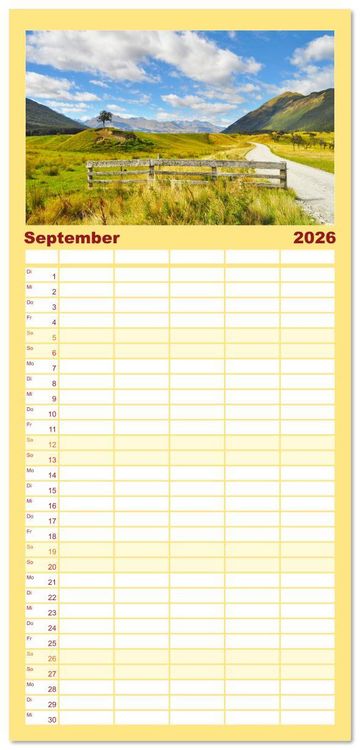 Produktbild: Familienplaner 2026 - Erlebe mit mir das Naturwunder Neuseeland die S&uuml;dinsel mit 5 Spalten (Wandkalender, 21 x 45 cm) CALVENDO