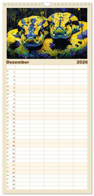 Produktbild: Familienplaner 2026 - Schlangen. Faszination Reptilien. Kunstvolle Paintings mit 5 Spalten (Wandkalender, 21 x 45 cm) CALVENDO