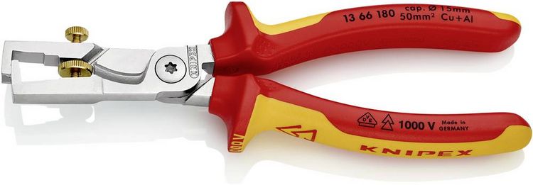 Produktbild: Knipex StriX 13 66 180 Kabelschere Geeignet f&uuml;r (Abisoliertechnik) Alu- und Kupferkabel, ein- und mehrdr&auml;htig 15 mm 5 50 mm&sup2; 7