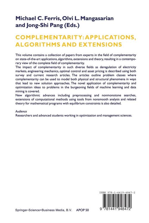 Produktbild: Complementarity: Applications, Algorithms and Extensions