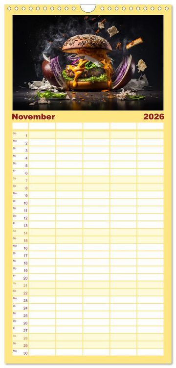 Produktbild: Familienplaner 2026 - Burgerfood mit 5 Spalten (Wandkalender, 21 x 45 cm) CALVENDO