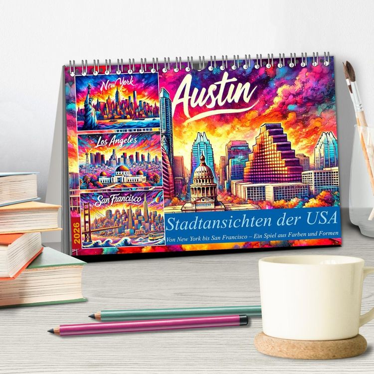 Produktbild: Stadtansichten der USA in Tusche (Tischkalender 2026 DIN A5 quer), CALVENDO Monatskalender
