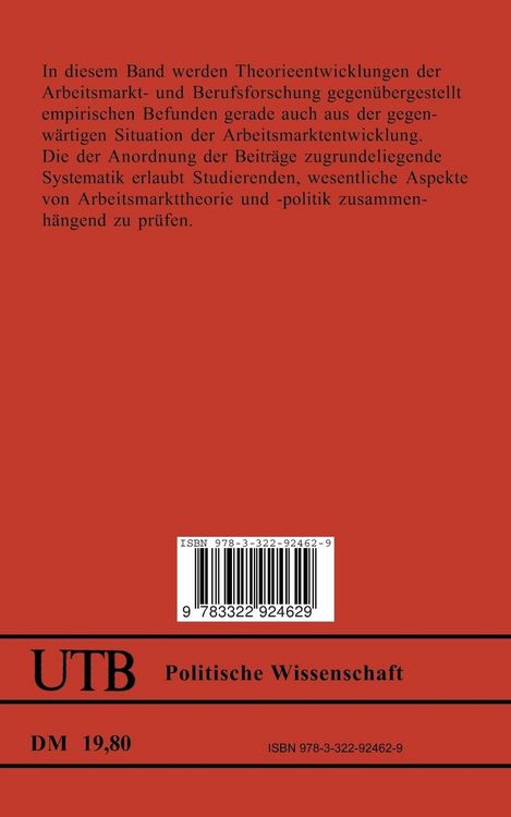 Produktbild: Arbeitsmarkttheorie und Arbeitsmarktpolitik