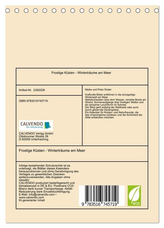 Produktbild: Frostige K&uuml;sten - Wintertr&auml;ume am Meer (Tischkalender 2026 DIN A5 hoch), CALVENDO Monatskalender