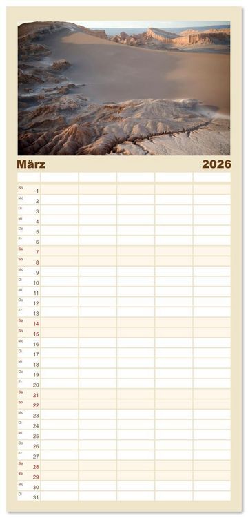 Produktbild: Familienplaner 2026 - Die Farben der Anden - Argentinien und Chile mit 5 Spalten (Wandkalender, 21 x 45 cm) CALVENDO