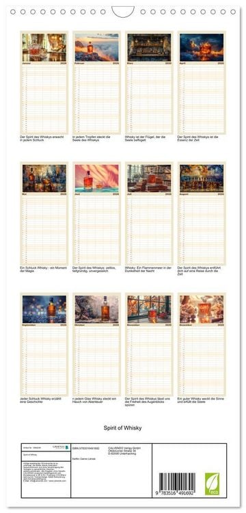 Produktbild: Familienplaner 2026 - Spirit of Whisky mit 5 Spalten (Wandkalender, 21 x 45 cm) CALVENDO