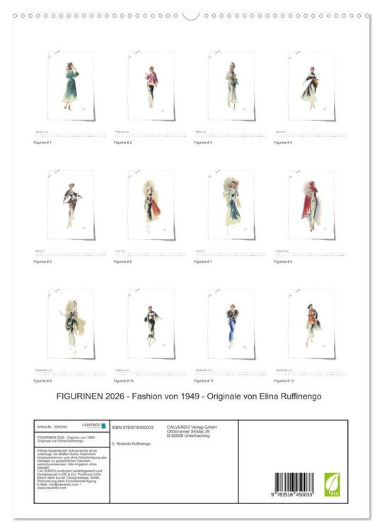Produktbild: FIGURINEN 2026 - Fashion von 1949 - Originale von Elina Ruffinengo (hochwertiger Premium Wandkalender 2026 DIN A2 hoch), Kunstdruck in Hochglanz