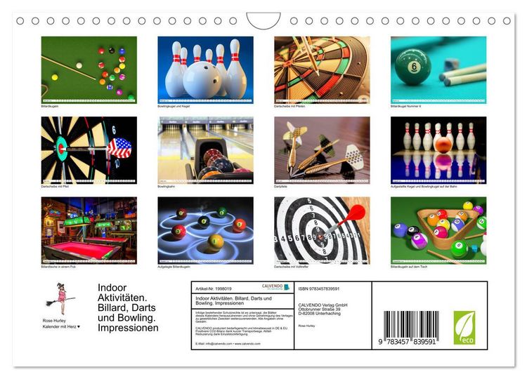 Produktbild: Indoor Aktivit&auml;ten. Billard, Darts und Bowling. Impressionen (Wandkalender 2026 DIN A4 quer), CALVENDO Monatskalender
