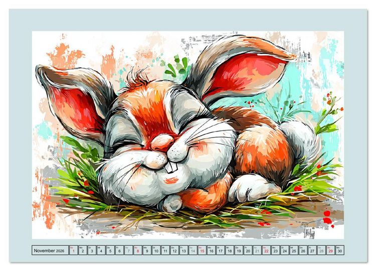 Produktbild: Kaninchen im Gl&uuml;ck. Entz&uuml;ckende Cartoons von s&uuml;&szlig;en Hasen (Wandkalender 2026 DIN A4 quer), CALVENDO Monatskalender