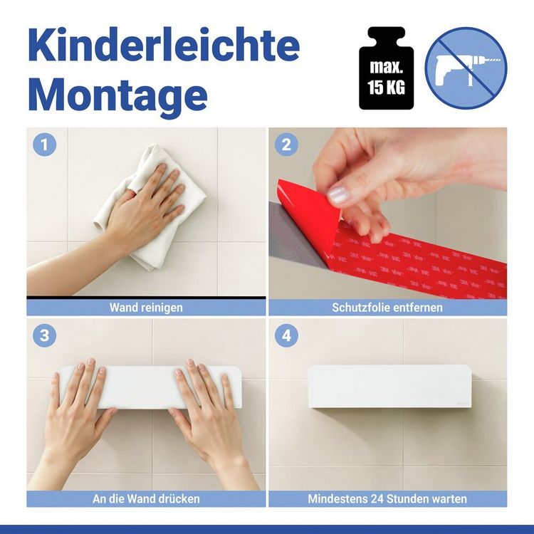 Produktbild: Turbo-Loc&reg; Wandablage Mod. Lizan Wei&szlig;, Befestigen ohne Bohren