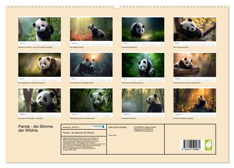 Produktbild: Panda - die Stimme der Wildnis (hochwertiger Premium Wandkalender 2026 DIN A2 quer), Kunstdruck in Hochglanz