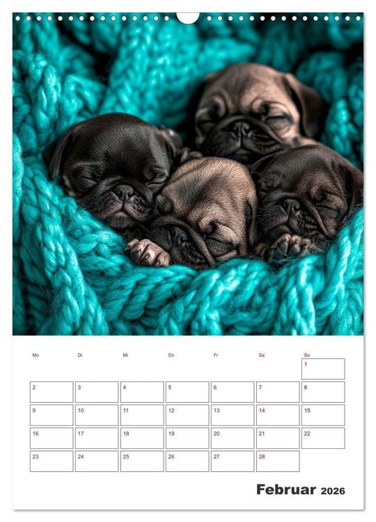 Produktbild: MOPS Pfotengl&uuml;ck in Faltenform (Wandkalender 2026 DIN A3 hoch), CALVENDO Monatskalender