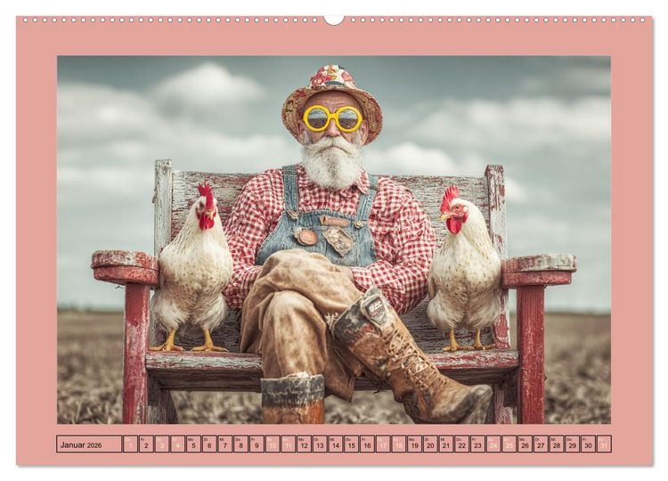 Produktbild: Die H&uuml;hnerhelden. Witz und Charme mit M&auml;nnern, die Eier haben (hochwertiger Premium Wandkalender 2026 DIN A2 quer), Kunstdruck in Hochglanz