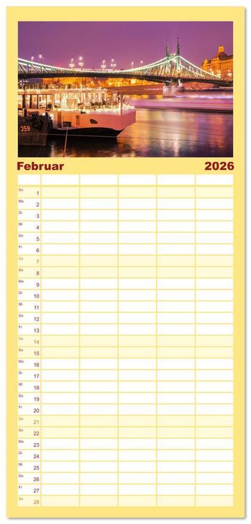 Produktbild: Familienplaner 2026 - Romantisches Budapest - Ungarns sch&ouml;ne Hauptstadt an der Donau mit 5 Spalten (Wandkalender, 21 x 45 cm) CALVENDO