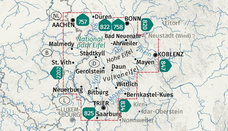 Produktbild: KOMPASS Wanderkarten-Set 833 Eifel (4 Karten) 1:50.000
