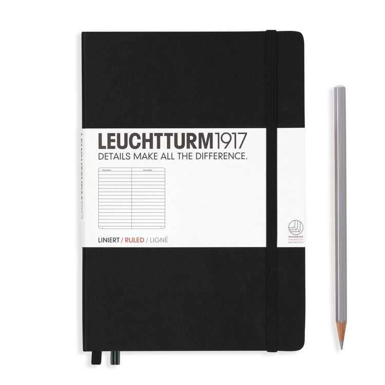 Produktbild: LEUCHTTURM1917 Notizbuch Medium (A5), Hardcover, 251 nummerierte Seiten, Schwarz, Liniert