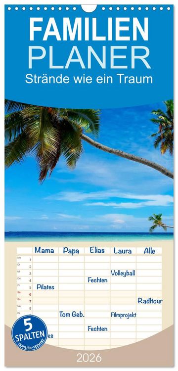 Produktbild: Familienplaner 2026 - Str&auml;nde wie ein Traum mit 5 Spalten (Wandkalender, 21 x 45 cm) CALVENDO