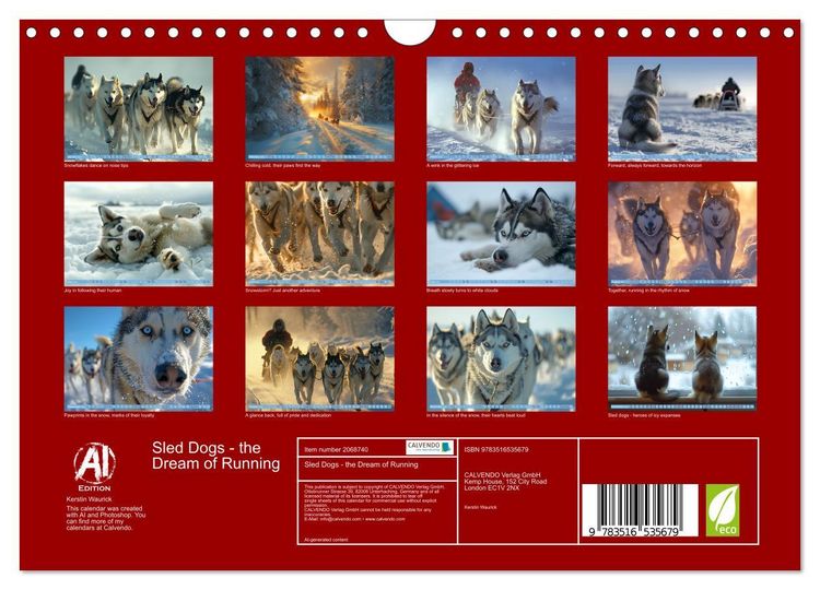 Produktbild: Sled Dogs - the Dream of Running (Wall Calendar 2026 DIN A4 landscape), CALVENDO 12 Month Wall Calendar