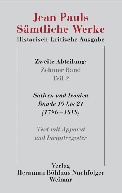 Produktbild: Jean Pauls S&auml;mtliche Werke. Historisch-kritische Ausgabe