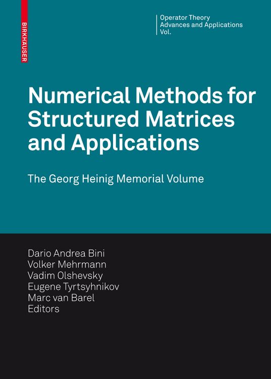 Produktbild: Numerical Methods for Structured Matrices and Applications