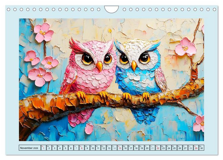 Produktbild: Eulen. Entz&uuml;ckende Paintings (Wandkalender 2026 DIN A4 quer), CALVENDO Monatskalender