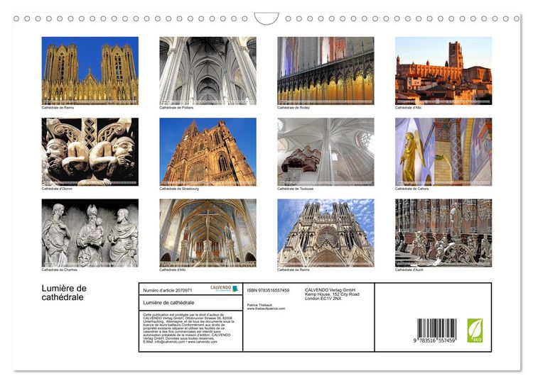 Produktbild: Lumi&egrave;re de cath&eacute;drale (Calendrier mural 2026 DIN A3 vertical), CALVENDO calendrier mensuel