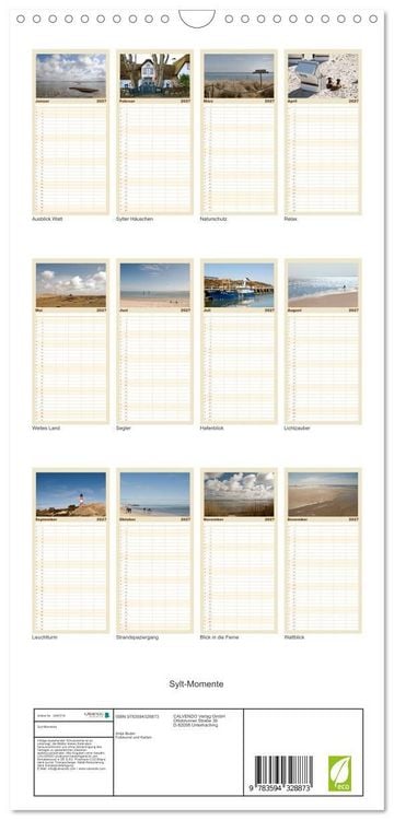 Produktbild: Familienplaner 2027 - Sylt-Momente mit 5 Spalten (Wandkalender, 21 x 45 cm) CALVENDO